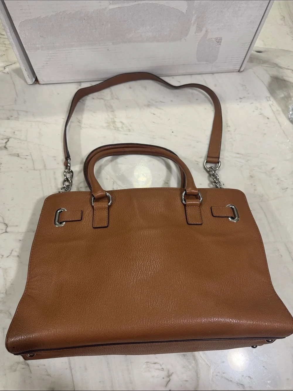 Michael Kors Tan Leather Satchel with Chain Shoulder Strap